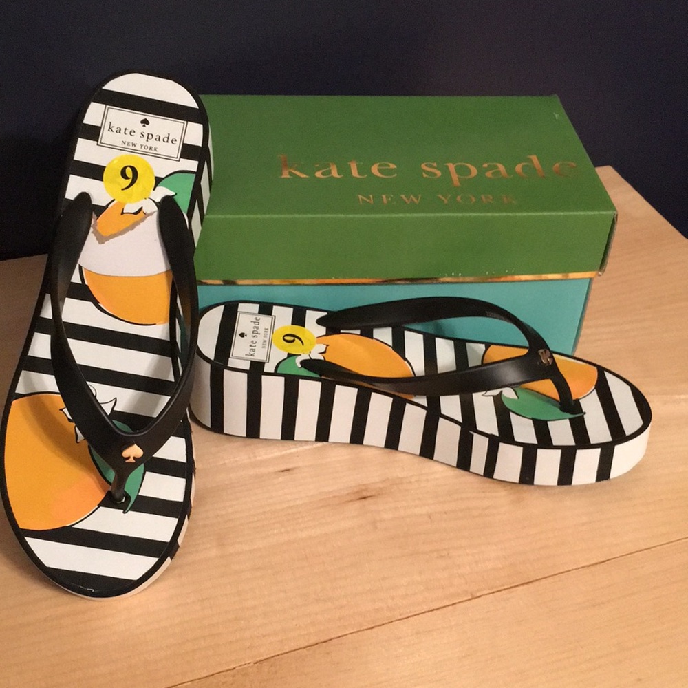 Kate Spade Black and White Striped Flip Flops
